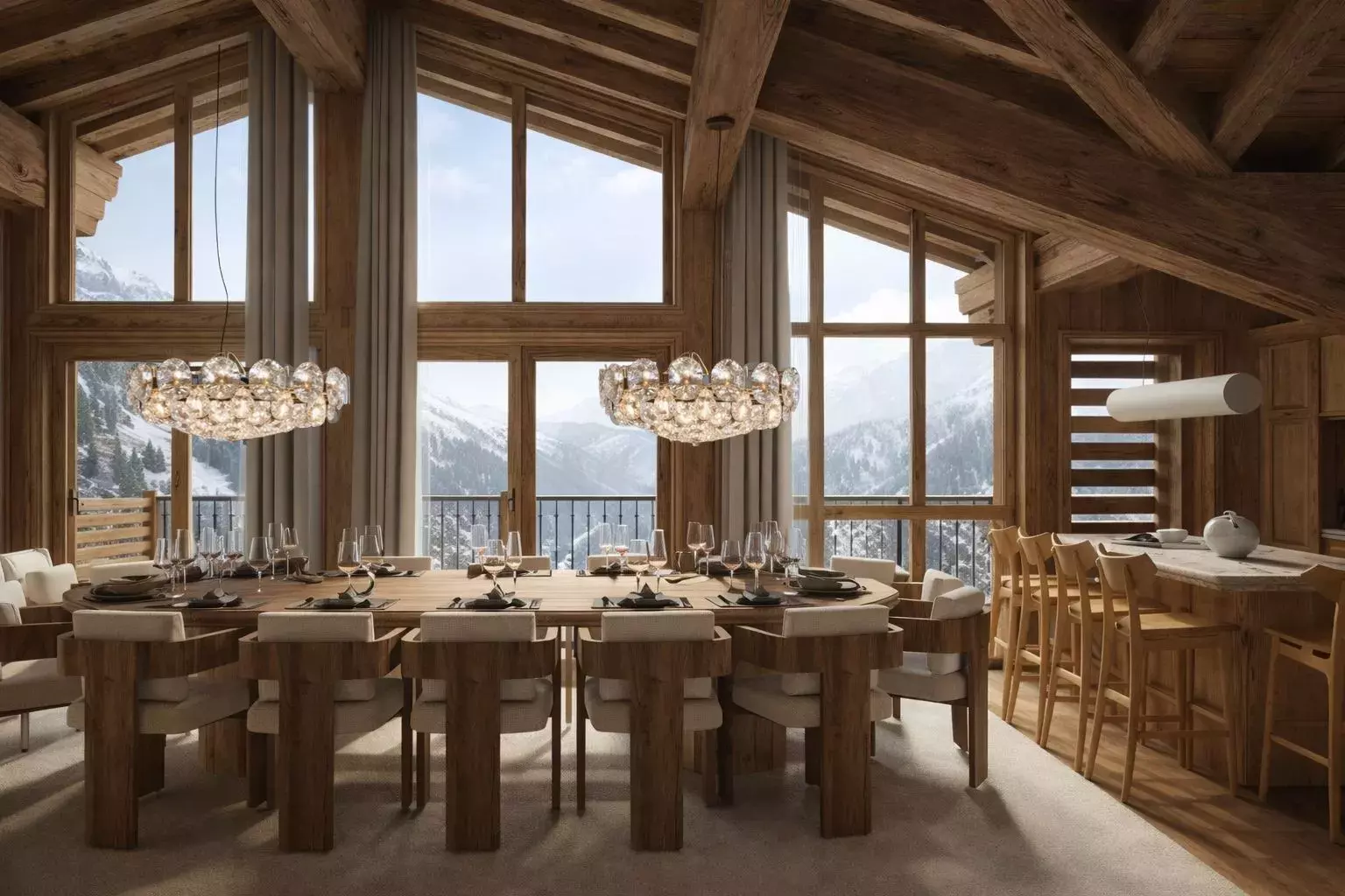 Rendu 3D de la salle à manger de l'appartement Sir