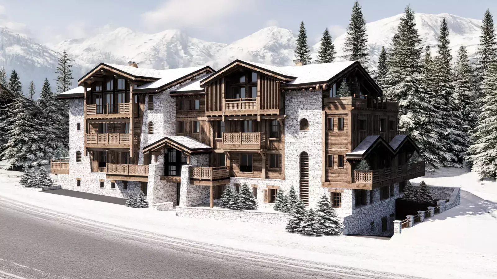 Rendu 3D de l'extérieur du bâtiment de l'appartement Sir