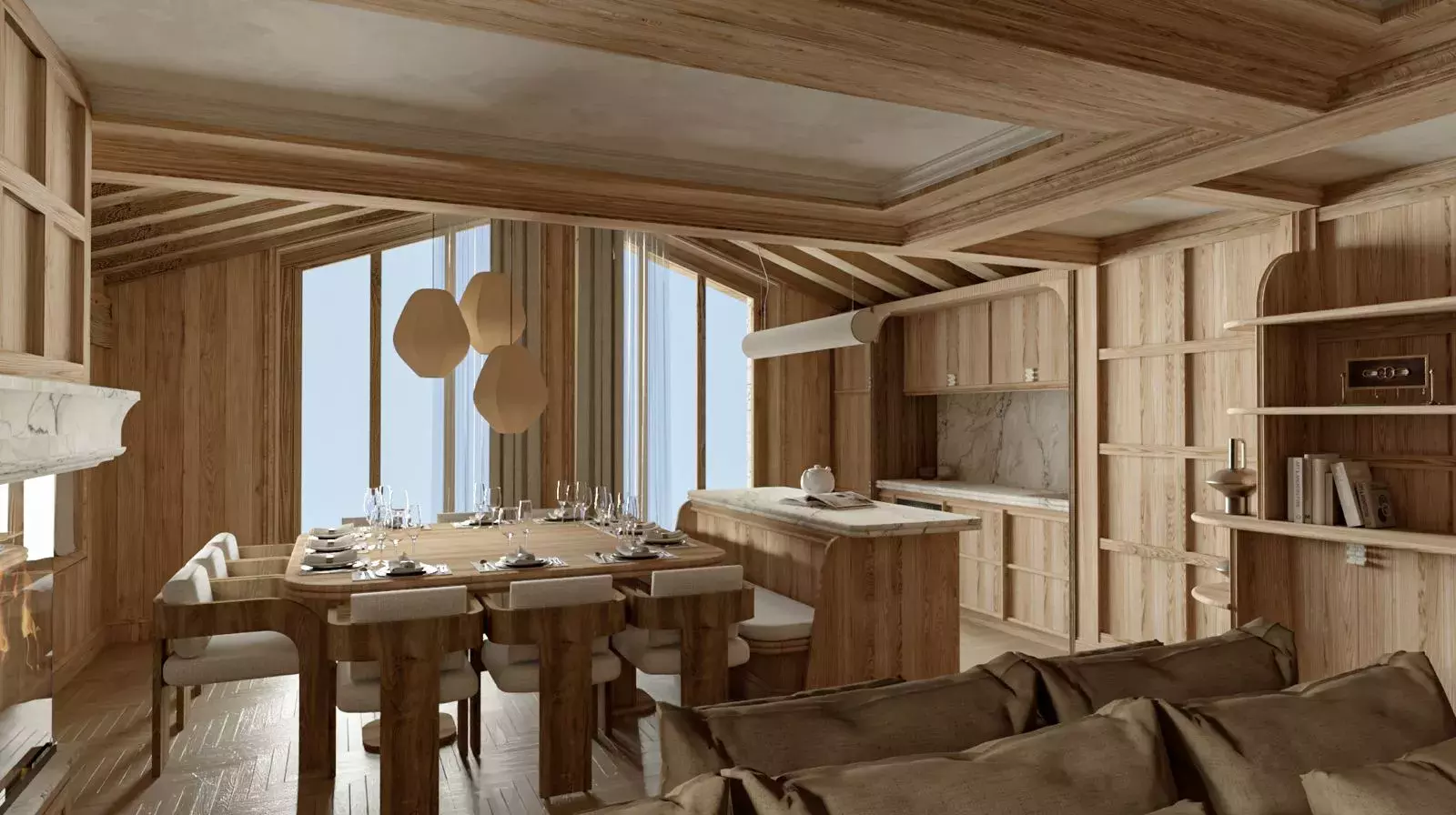 Rendu 3D du séjour de l'appartement Joshua